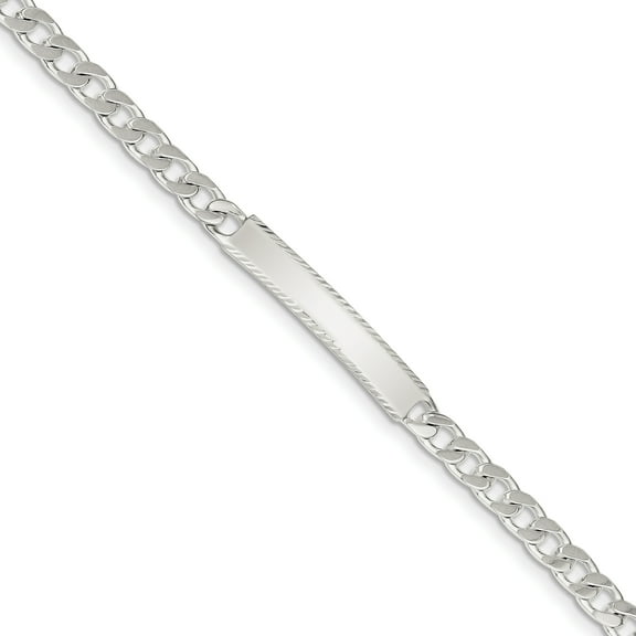 Sterling Silver 7in Polished D/C Engravable Curb Link ID Bracelet