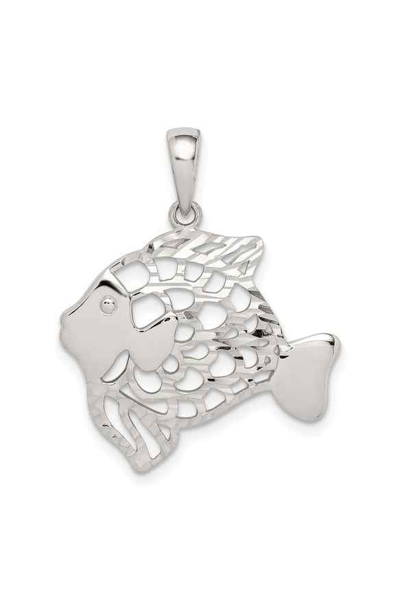 Sterling Silver Diamond-cut Fish Pendant QC9599