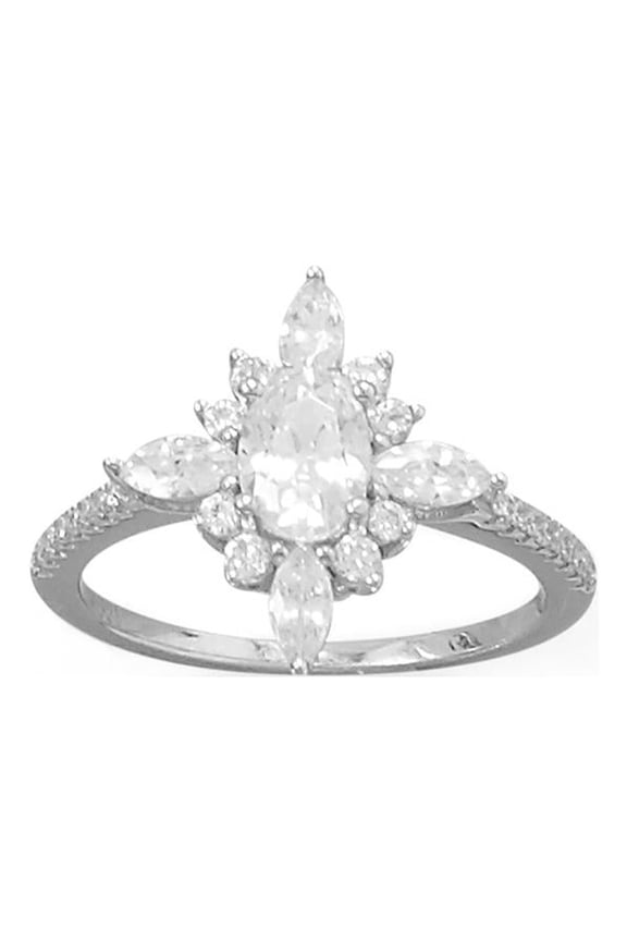 Sterling Silver Diamond-shaped Cubic Zirconia Engagement Ring