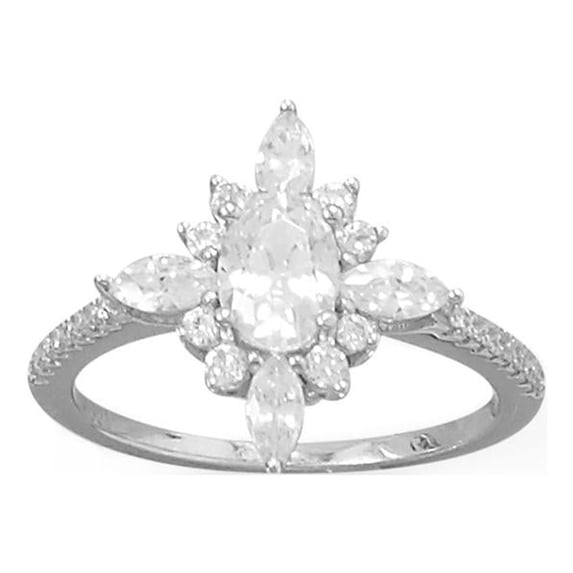 Sterling Silver Diamond-shaped Cubic Zirconia Engagement Ring