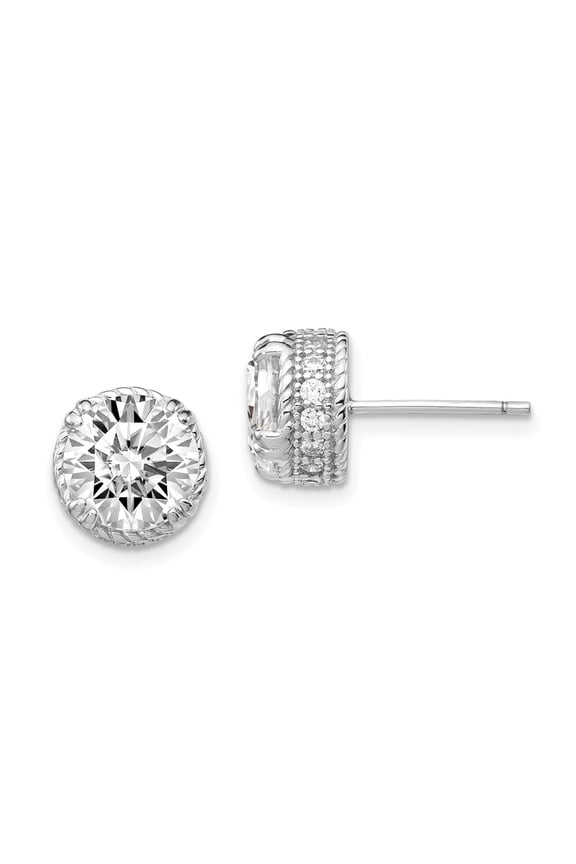 Sterling Silver Diamonique Round Stud Earring