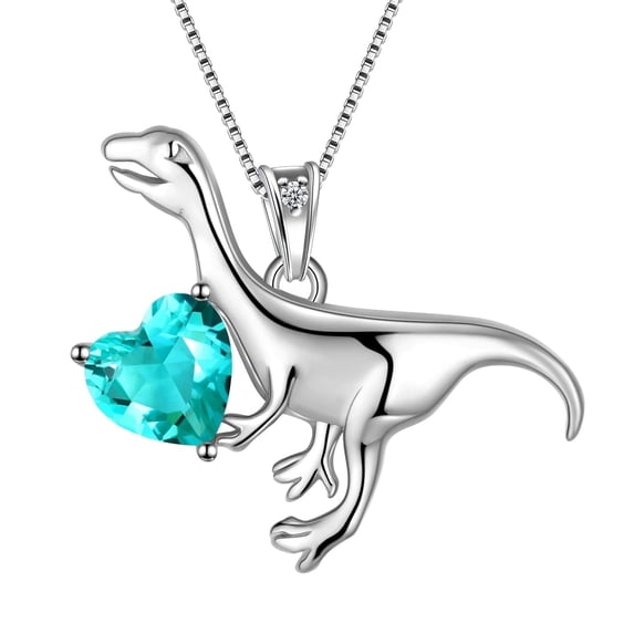 Juwaliy 925 Sterling Silver Dinosaur Pendant Necklace Animal Velociraptor Blue Crystal Jewelry Women Christmas Birthday Gifts for Daughter/Son/Dinosaur Lover