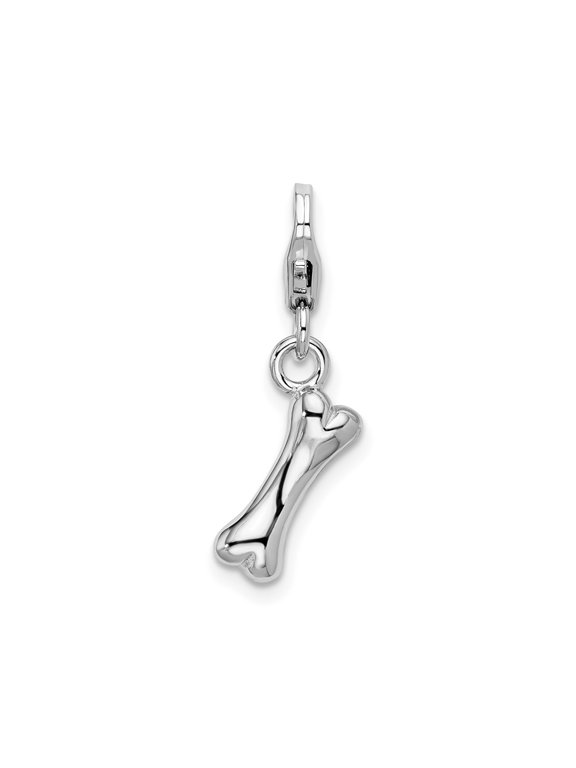 Sterling Silver Dog Bone Charm Pendant for Women or Unisex, Polished Pet Memorial Symbol, Lobster Clasp for Bracelet or Necklace, Animal Lover Jewelry Keepsake