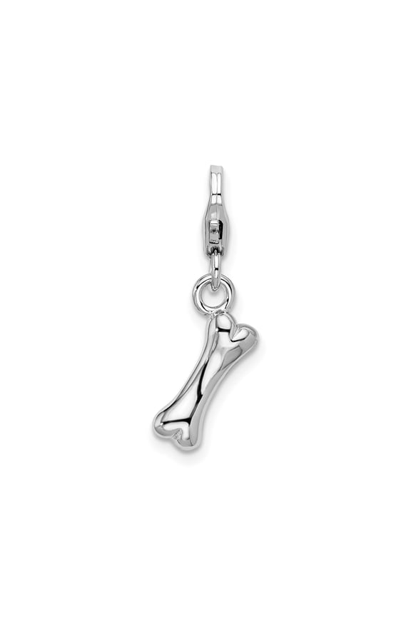 Sterling Silver Dog Bone Charm Pendant for Women or Unisex, Polished Pet Memorial Symbol, Lobster Clasp for Bracelet or Necklace, Animal Lover Jewelry Keepsake