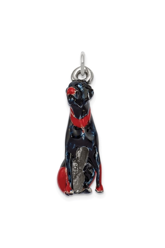 Sterling Silver Dog Charm Pendant with Black and Red Enamel, Doberman-Inspired Protective Pet Jewelry for Women, Animal Symbol for Necklace or Bracelet