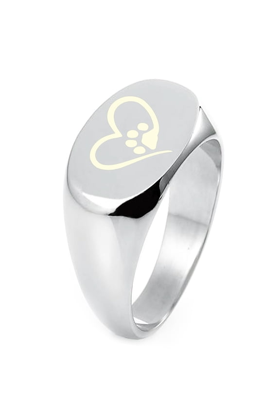Sterling Silver Dog Paw Heart Engraved Oval Flat Top Polished Ring