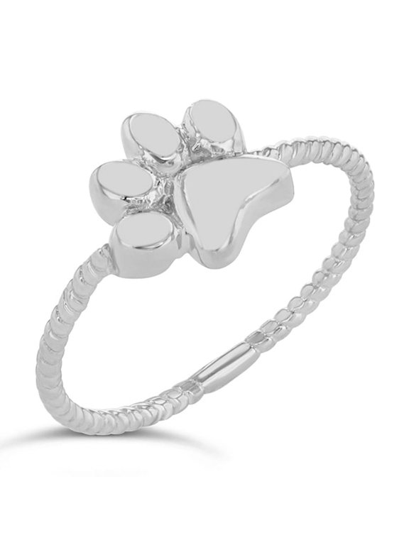 Sterling Silver Dog Paw Rope Ring (5.25)