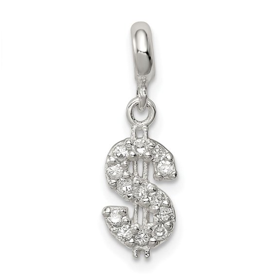 Sterling Silver Dollar Sign Pendant with Cubic Zirconia, Unisex Hip Hop Charm for Necklace or Bracelet, Iced Out Urban Streetwear Jewelry Symbolizing Wealth and Success