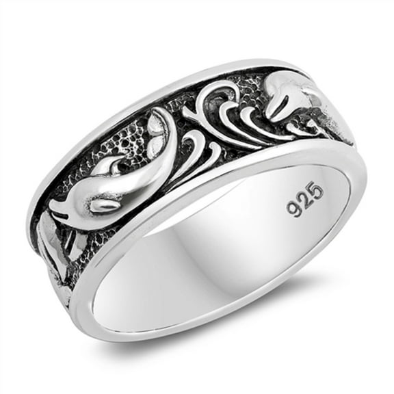 Sterling Silver Dolphin Band Ring Size 6