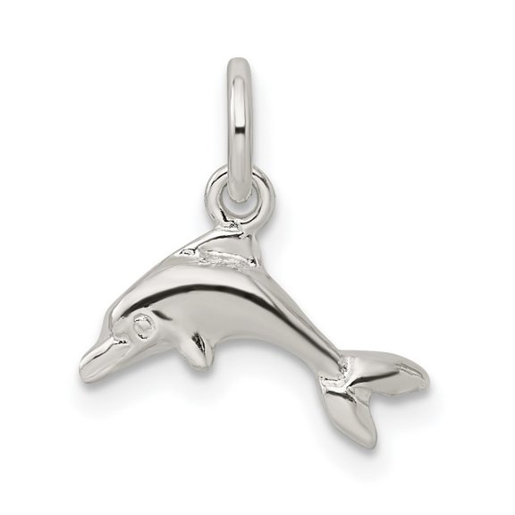 925 Sterling Silver Solid Polished Dolphin Charm 17x16mm Wide Pendant Necklace for Women - .7 Grams