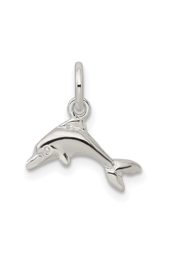 925 Sterling Silver Solid Polished Dolphin Charm 17x16mm Wide Pendant Necklace for Women - .7 Grams