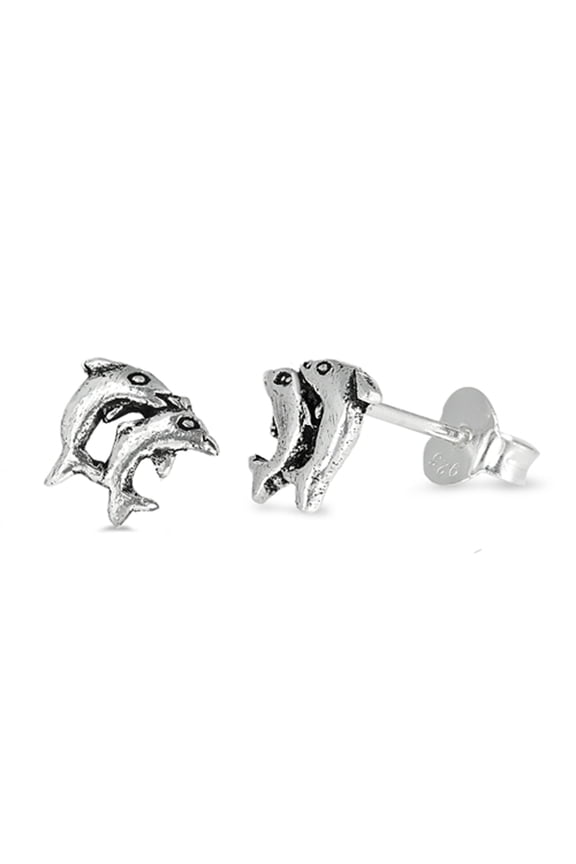 Sterling Silver Dolphin Family Animal Pair Swim Earrings 925 New Jewelry Female Unisex