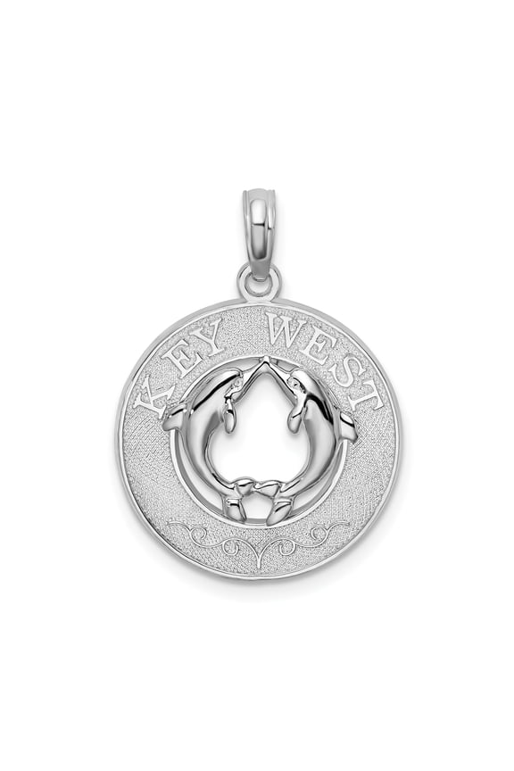 Sterling Silver Dolphin Heart Pendant Necklace with Key West Text, Nautical Ocean Jewelry for Women or Unisex, Coastal Symbol of Love and Harmony