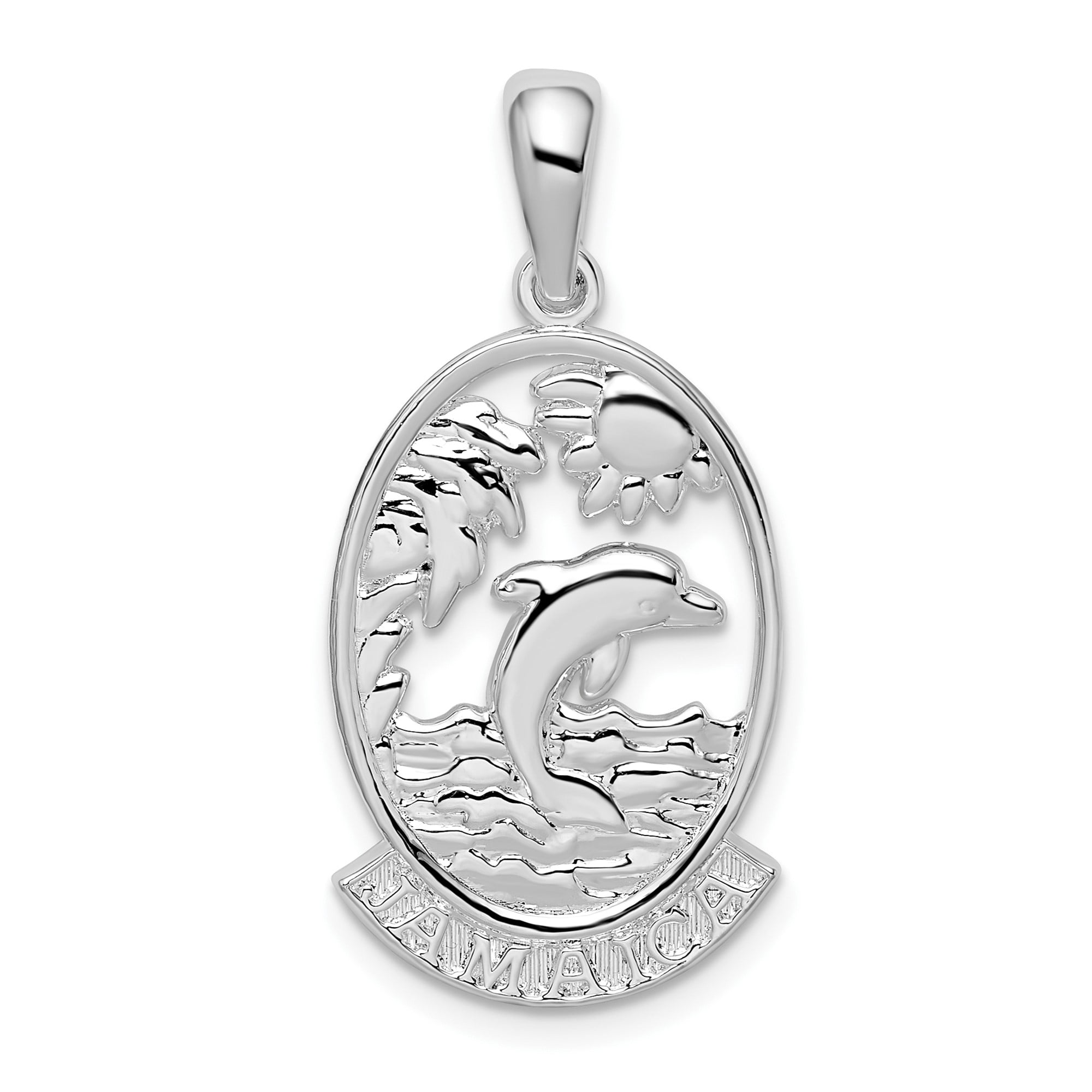 Tropical Beach Scene Pendant Necklace - Silver Chain With Dolphins, Palm Trees & Blue Waves, Adjustable 17.7-19.7 Inch