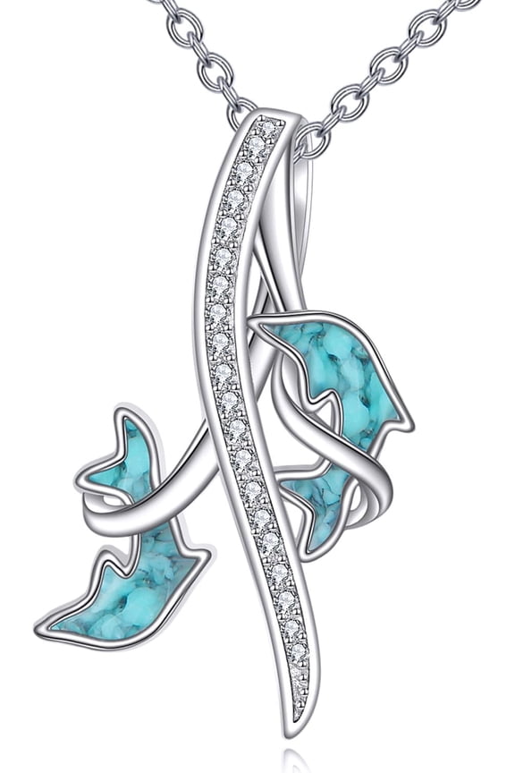 Sterling Silver Dolphin Pendant Necklace with Turquoise Accents for Women, Infinity Tail Design, Ocean Beach Jewelry Gifts for Her