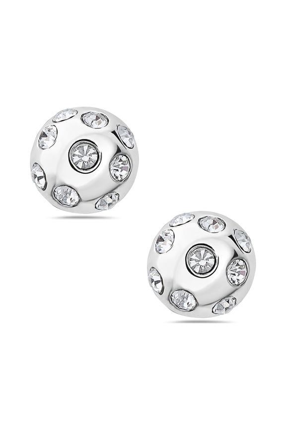 Sterling Silver Dome Round Stud Scattered Clear CZ