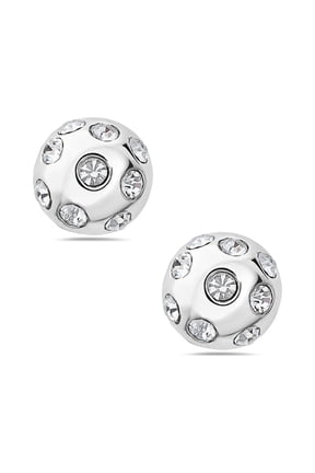 Sterling Silver Dome Round Stud Scattered Clear CZ