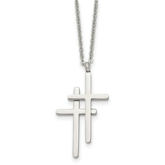Sterling Silver Double Cross Pendant Necklace with Polished Finish Sleek Minimalist Design Modern Spiritual Jewelry for Women or Men Elegant Chain Contemporary Symbolic Style