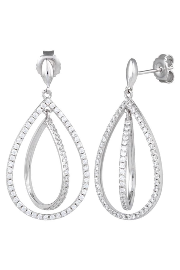 Sterling Silver Double Drop CZ Dangle Earrings