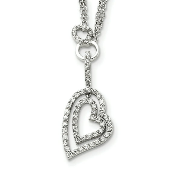 Sterling Silver Double Heart CZ Necklace QG2592