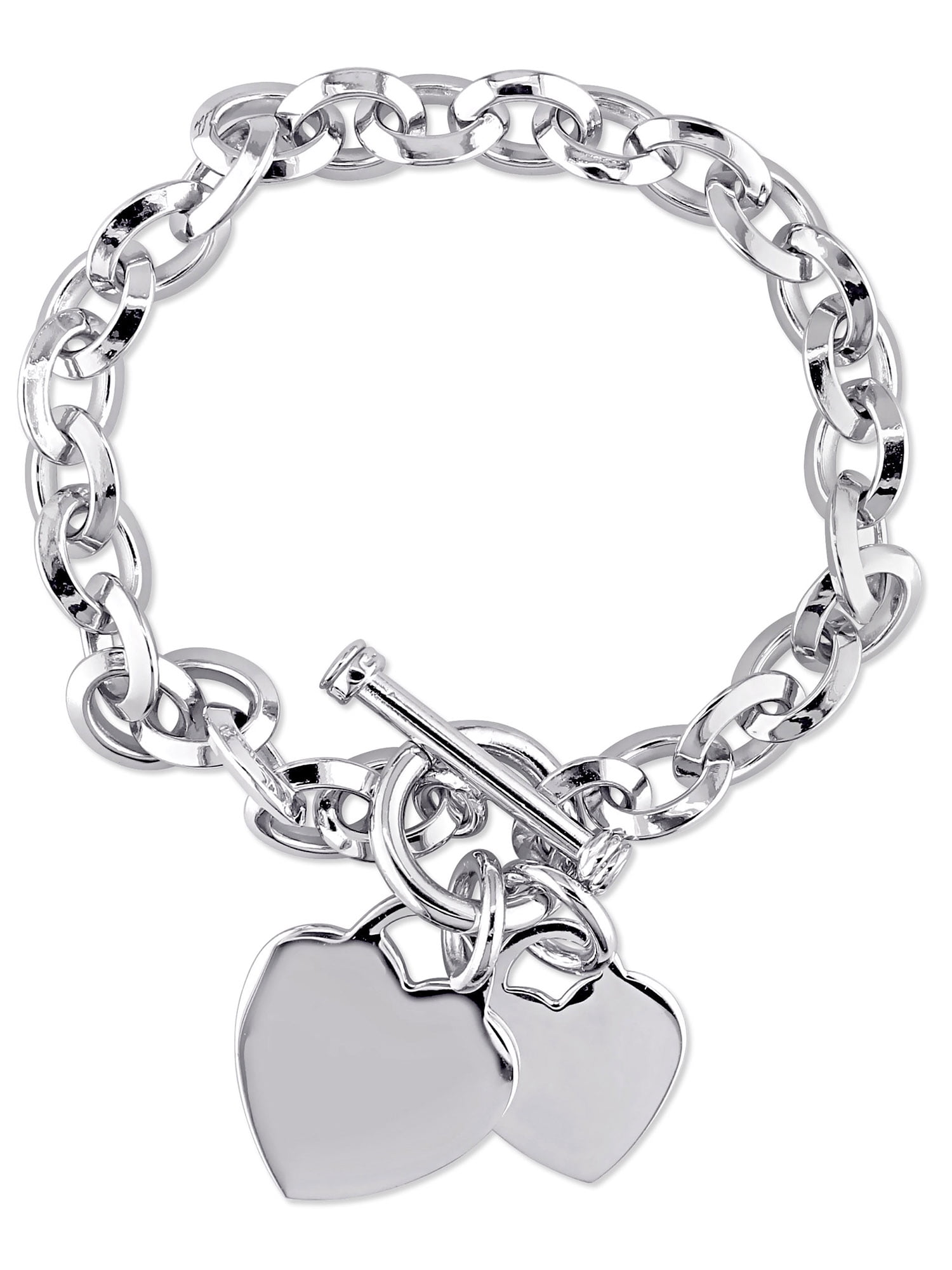Vintage Sterling Silver Heart Rolo Chain Bracelet - Ruby Lane