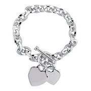 Sterling Silver Double Heart Charm Link Bracelet