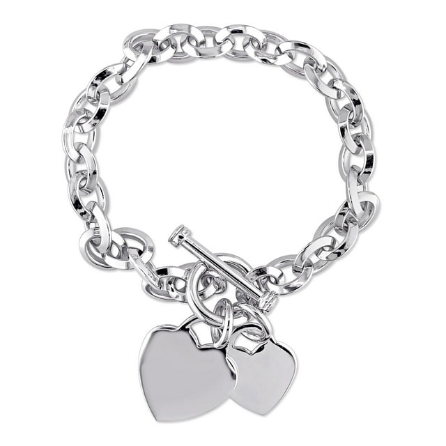 Sterling Silver Double Heart Charm Link Bracelet - Walmart.com