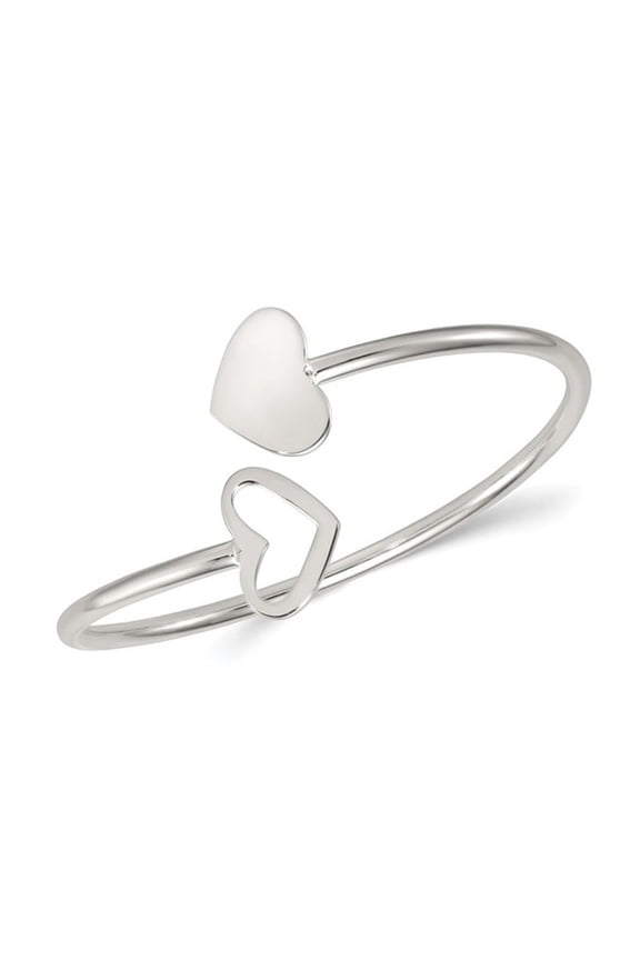 Gem & Harmony Sterling Silver Double Heart Flexible Bangle Bracelet for Women
