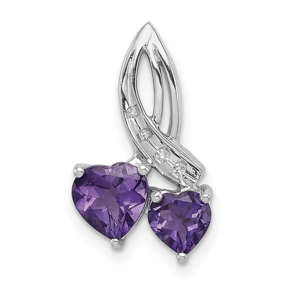 Sterling Silver Double Heart Necklace with Purple Gemstones and Clear Accents, Romantic Pendant Jewelry for Women, Amethyst Style Symbolizing Love and Connection, Elegant Anniversary Accessory
