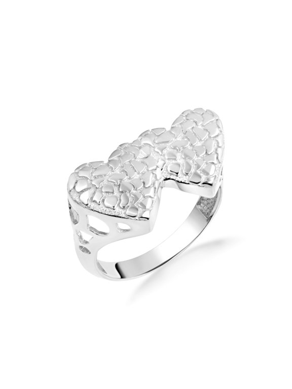 925 Sterling Silver Double Heart Nugget Ring (Size 4)
