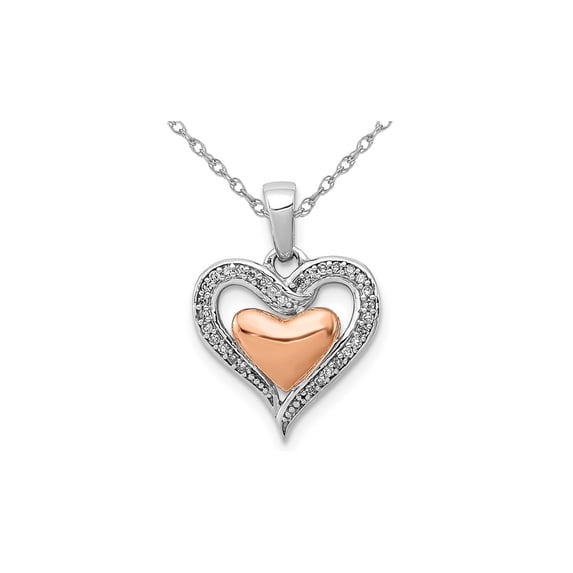 Sterling Silver Double Heart Pendant Necklace with Accent Diamonds and Chain for Women