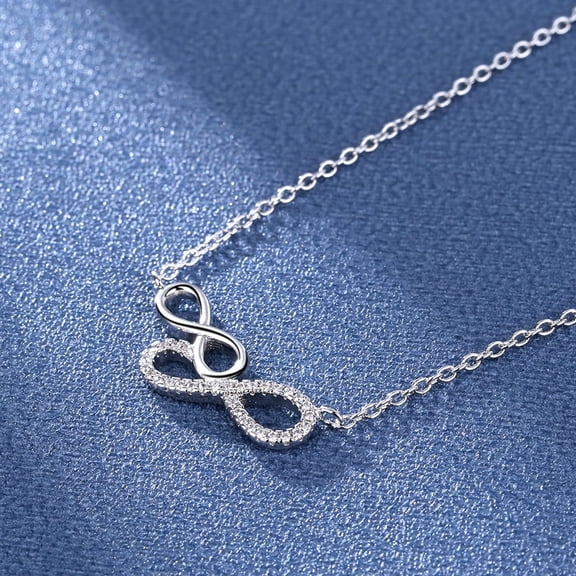 Sterling Silver Double Infinity Pendant Necklace with Simulated Diamonds