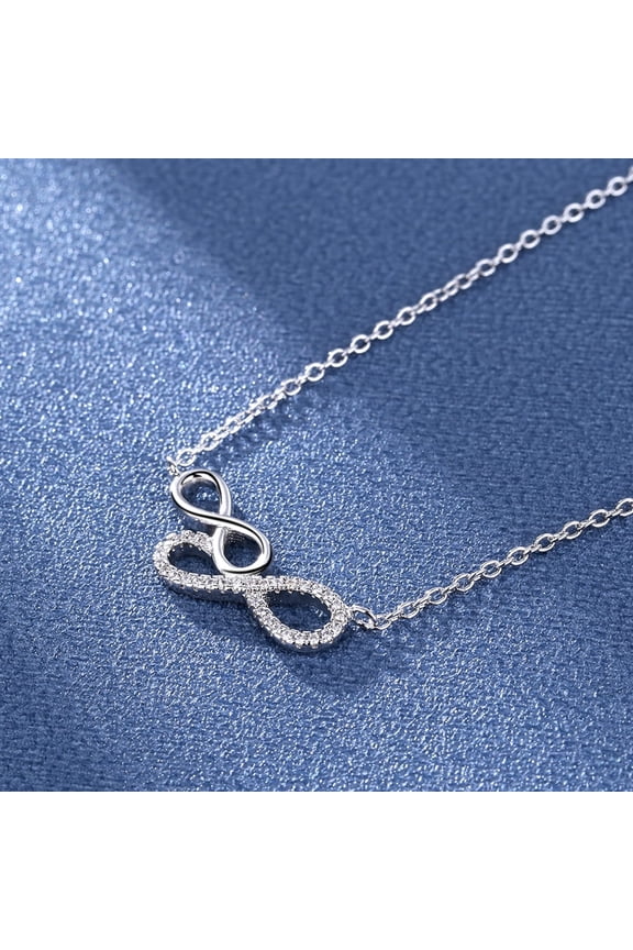 Sterling Silver Double Infinity Pendant Necklace with Simulated Diamonds