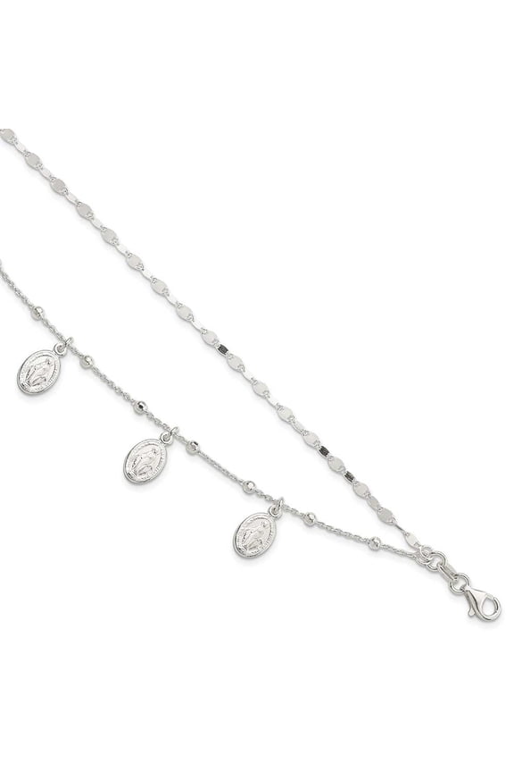 Finest Gold Sterling Silver Double Miraculous Medal with 1 in. Extension Bracelet