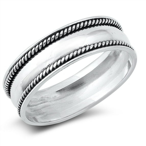 Sterling Silver Double Rope Lines 6.5MM Band Ring Size 10