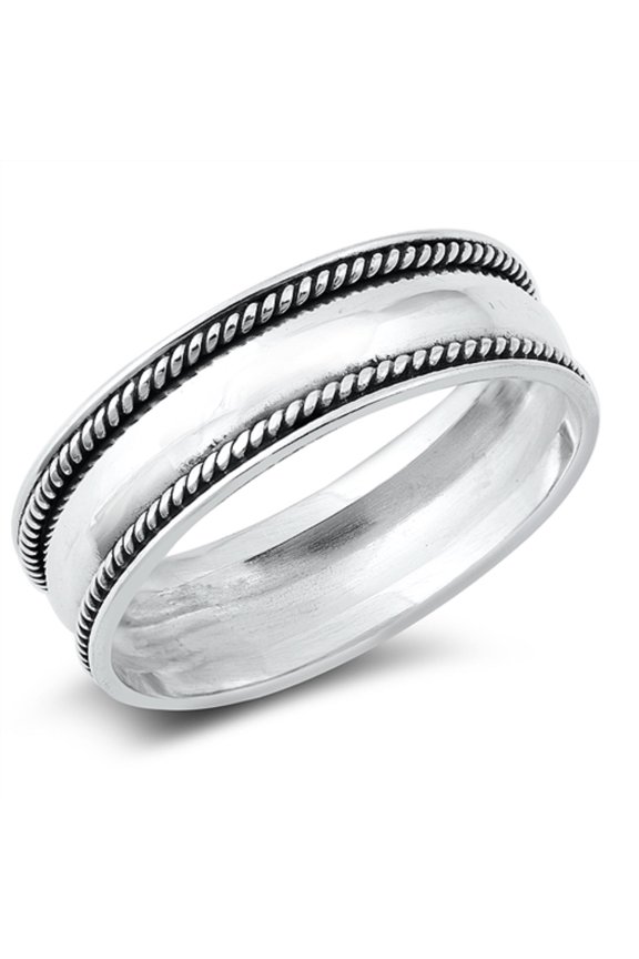 Sterling Silver Double Rope Lines 6.5MM Band Ring Size 9
