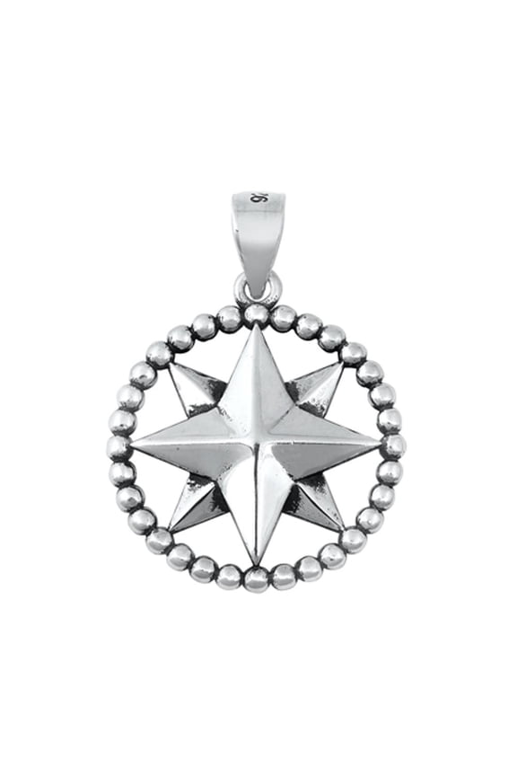 Sterling Silver Double Star Pendant Bead Halo Compass Arrow Charm 925 New Jewelry Female Unisex