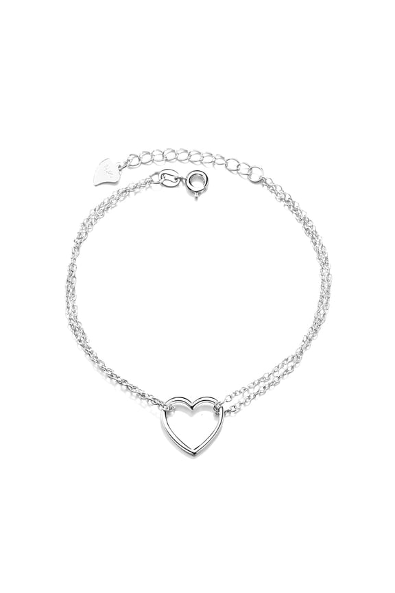 14K Whte Gold Plated Double Strand Heart Bracelet