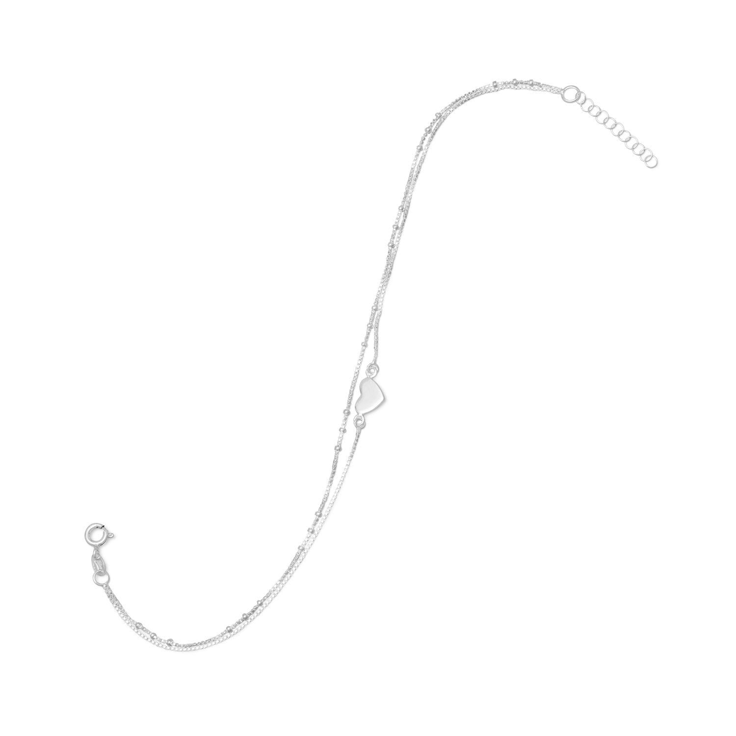 Sterling Silver Double Strand Heart Charm Anklet
