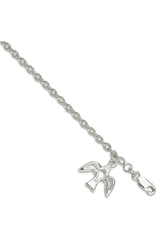 925 Sterling Silver Polished Dove Charm Bracelet 7 Inch Lobster Claw 17mm Wide - Jewelry Gift for Mom