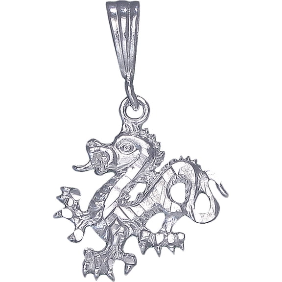 Sterling Silver Dragon Charm Pendant Necklace with Diamond Cut Finish and 24 Inch Figaro Chain