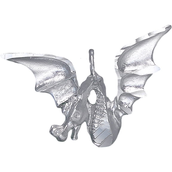 Sterling Silver Dragon Charm Pendant Necklace with Diamond Cut Finish and 24 Inch Figaro Chain