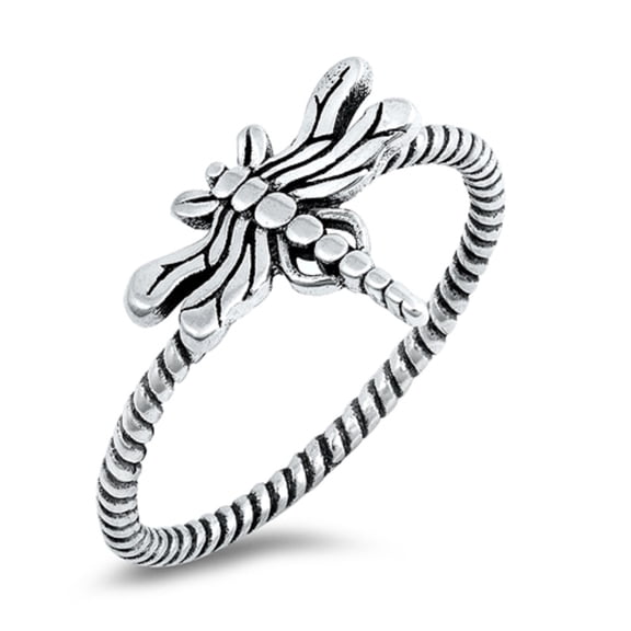 Sterling Silver Dragon Fly Rope Band Ring Size 6