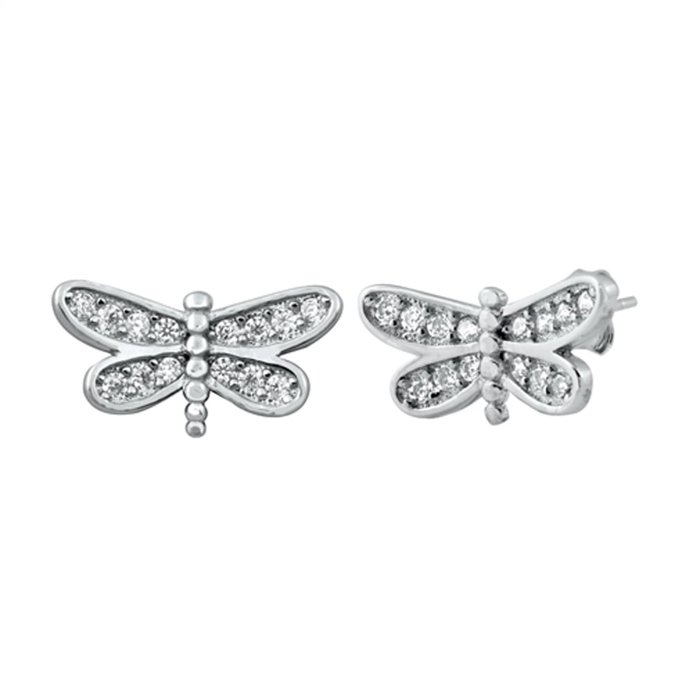 Sterling Silver Dragonfly Animal Insect Bug Garden Earrings Clear CZ 925 New Jewelry Female