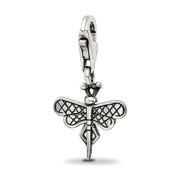 925 Sterling Silver Polished Oxidized Fancy Lobster Closure Reflections Dragonfly Click-on Bead Charm 21.82x10.91mm Wide