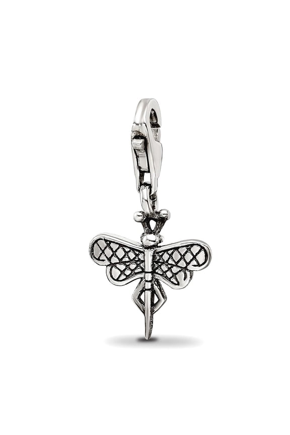 925 Sterling Silver Polished Oxidized Fancy Lobster Closure Reflections Dragonfly Click-on Bead Charm 21.82x10.91mm Wide