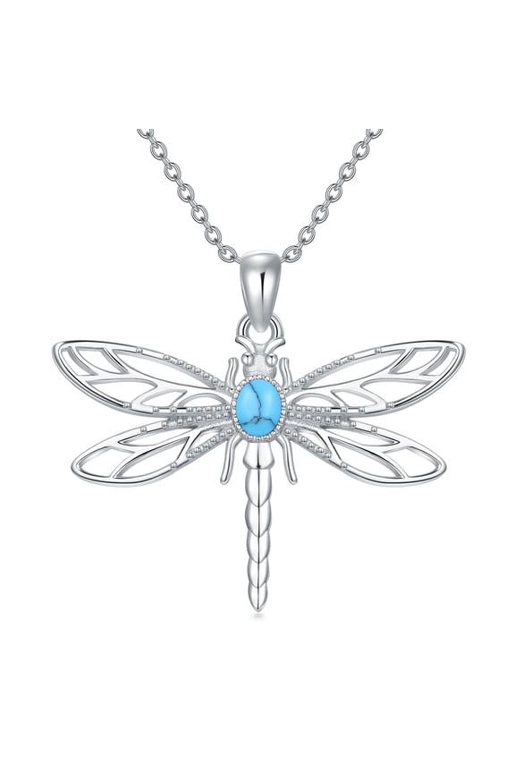 Sterling Silver Dragonfly Pendant Necklace for Women Mom Turquoise Moonstone Animal Jewelry Gifts (Turquoise Dragonfly Pendant)