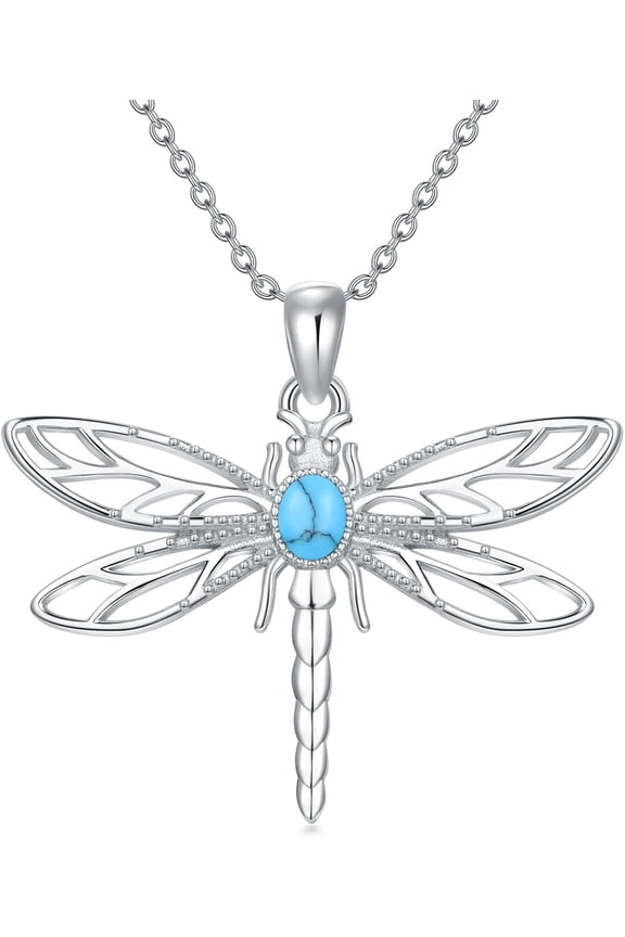 Sterling Silver Dragonfly Pendant Necklace for Women Mom Turquoise Moonstone Animal Jewelry Gifts