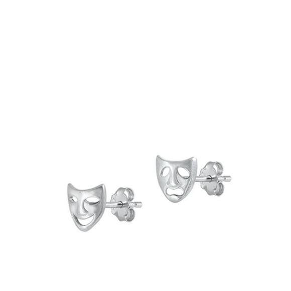 Sterling Silver Drama Masks Stud Happy Sad Face Earrings Comedy Tragedy 925 New Jewelry Female
