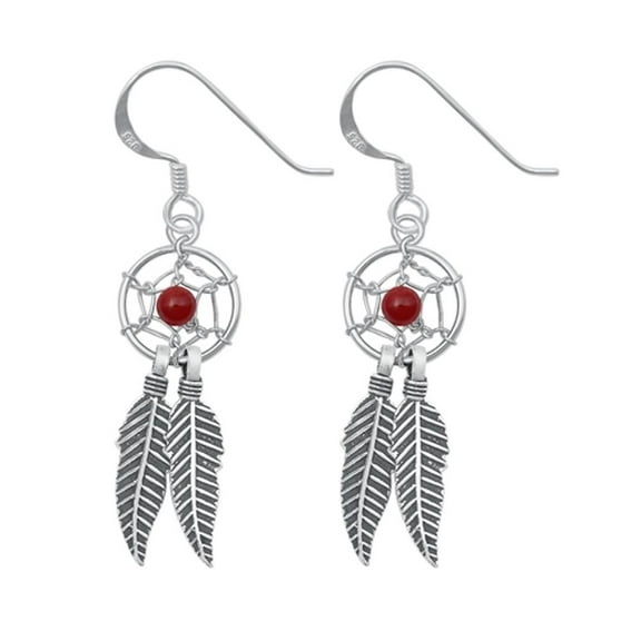 Sterling Silver Dreamcatcher Feather Hook Earrings .925 New Jewelry Female Unisex